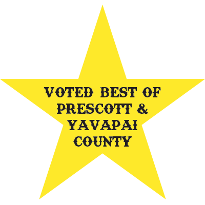 Yellow star with text that reads, "Voted best of Prescott & Yavapai County"